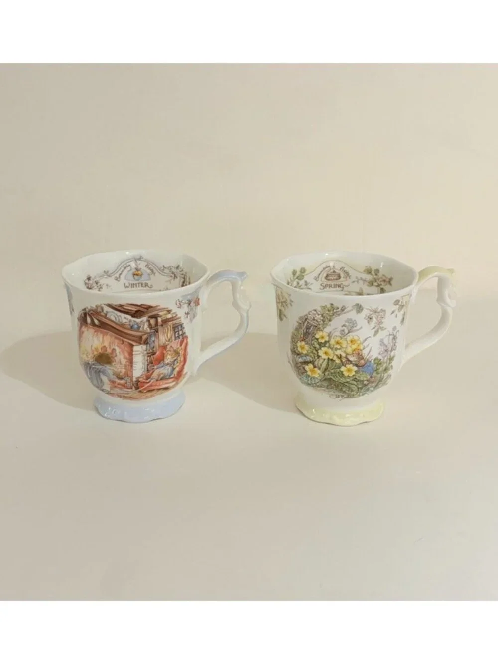 Set 2 Vintage ROYAL DOULTON Brambly Hedge Winter Spring Beaker‎ Tea Cups 1983